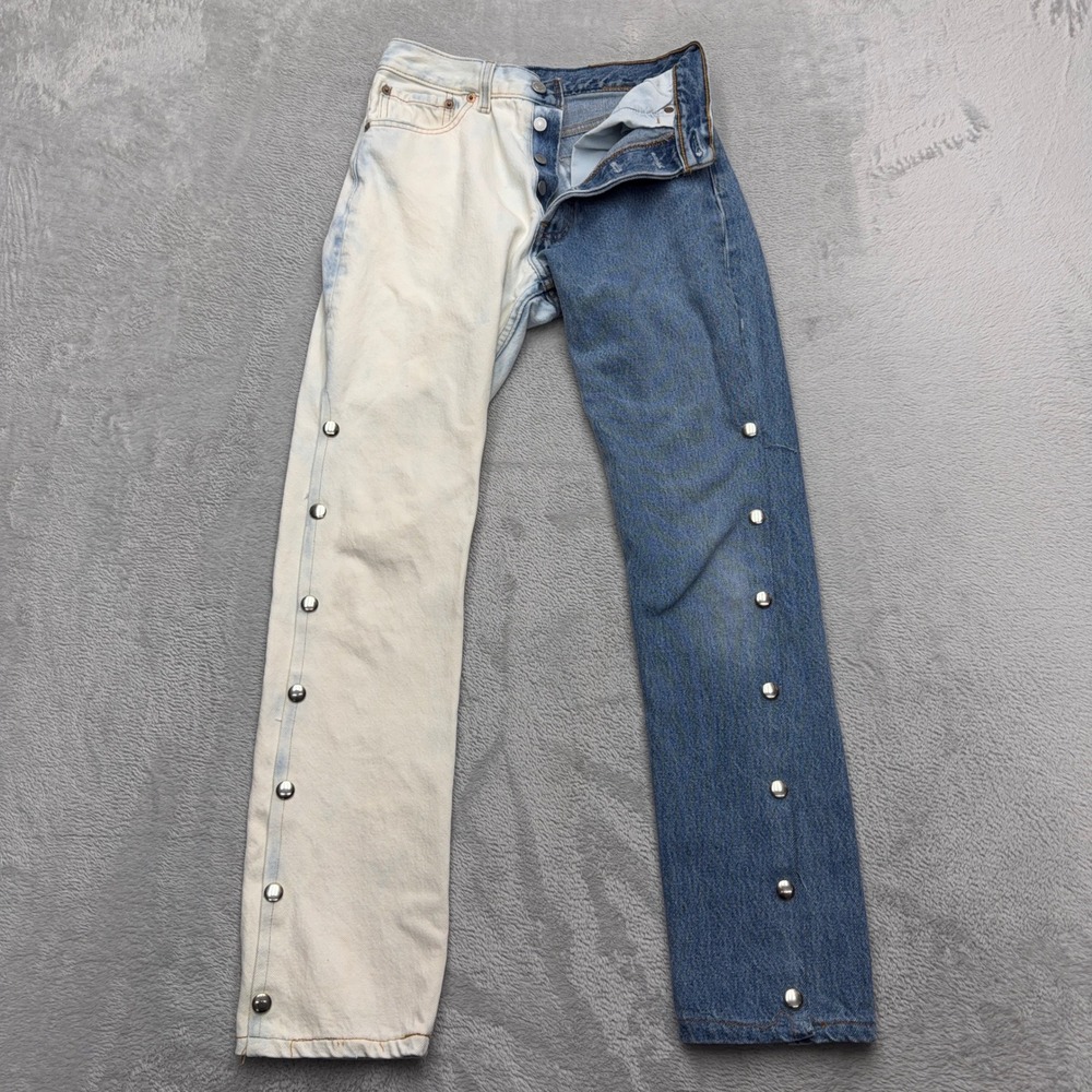 VTG Levis 501 Jeans Women 25x30 90s Blue White Two Tone Studded Reworked Custom
